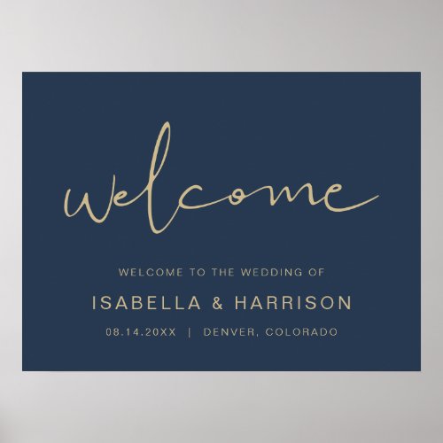 CAITLIN_ Navy Gold Modern Minimalist Welcome Poster