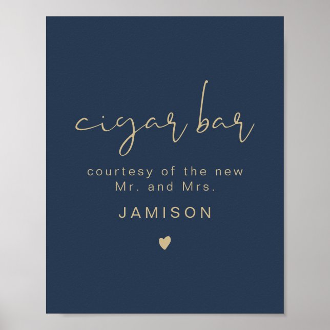 CAITLIN Navy & Gold Modern Wedding Cigar Bar  Poster (Front)