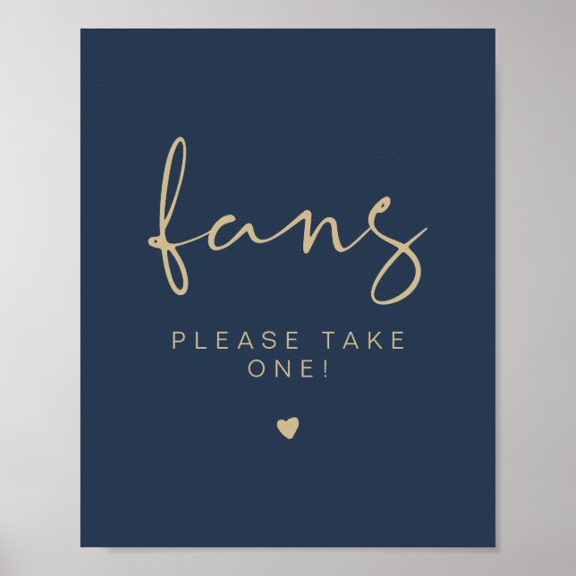 CAITLIN Navy & Gold Please Take a Fan Wedding Sign (Front)