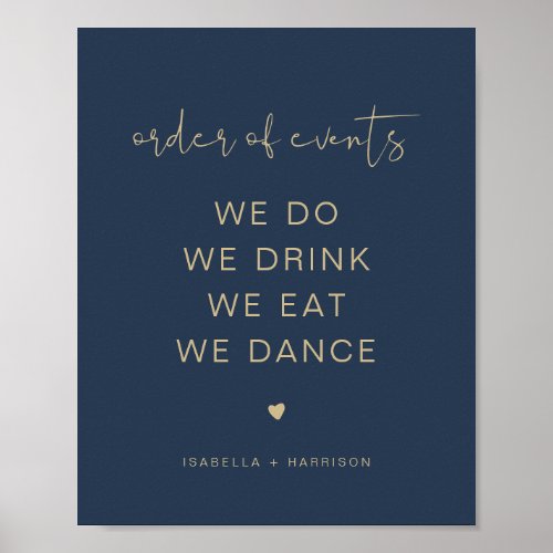 CAITLIN Navy  Gold Wedding Order of Events Poster