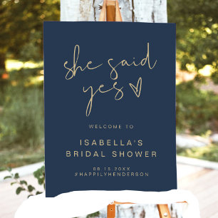 CAITLIN Navy She Said Yes Bridal Shower Welcome Foam Board
