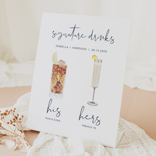 CAITLIN Navy Watercolor Cocktail Signature Drink Pedestal Sign