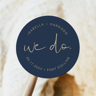 CAITLIN Romantic Minimalist Navy and Gold Wedding Classic Round Sticker