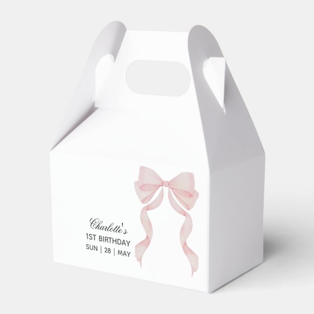 Caja para regalos pink bow 1st birthday favor boxes (Front Side)