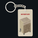 Cajon Drum Personalized Keychain<br><div class="desc">This personalized keychain makes a great gift for cajon drummers and music lovers. The light tan keychain features an illustration of a cajon drum with space for personalizing on the front and adding your own song lyrics quote or other message on the back. Use the fill-in-the-blank fields to easily personalize...</div>