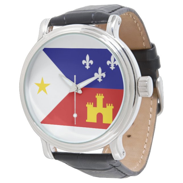 Cajun Acadiana Flag Round Faced Watch (Angled)
