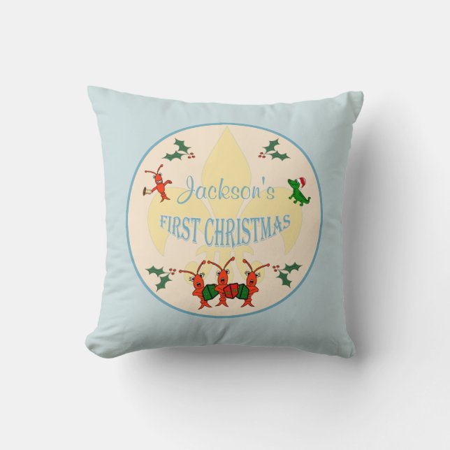 Cajun Baby Boy First Christmas Throw Pillow (Front)