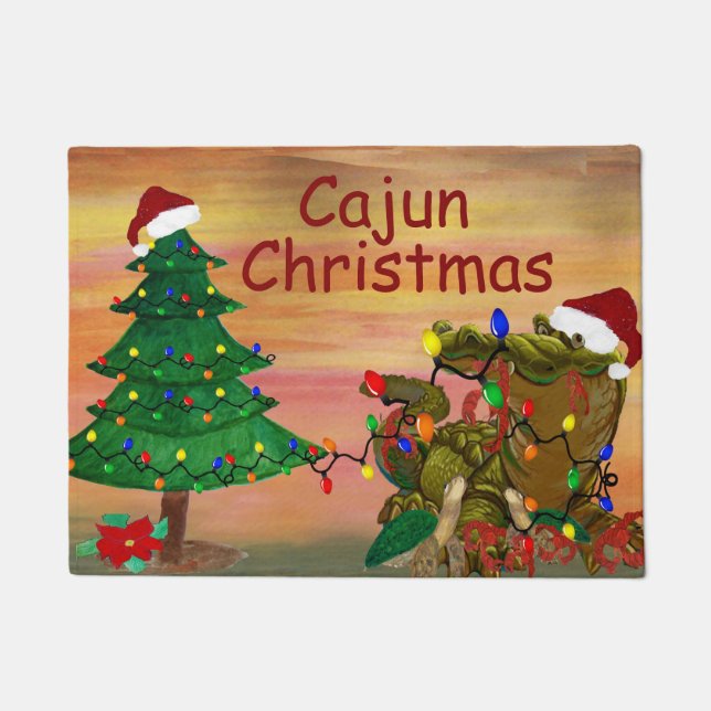 Cajun bayou home Christmas Holiday alligator  Doormat (Front)