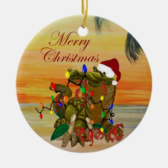 Cajun Christmas on the bayou Holiday coasters. Ceramic Ornament (Front)