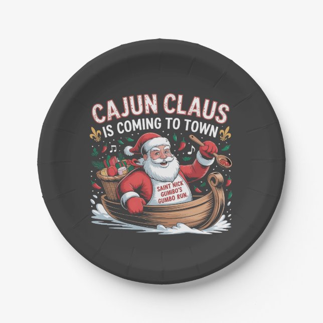 Cajun Clause Is Coming to Town Christmas Krampus  Paper Plates (Front)
