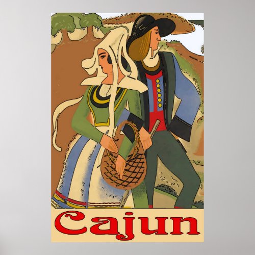 Cajun Couple with Oaks Poster