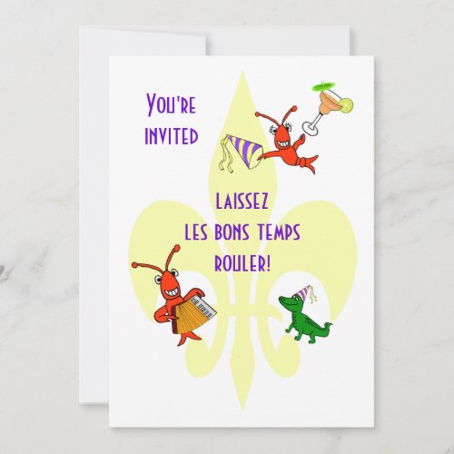 Cajun Crawfish and Alligator Fleur de Lis Party Personalized Invitation
