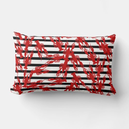 Cajun Crawfish  Black  White Stripe Lumbar Pillow