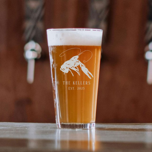Cajun Crawfish Boil Illustration Monogram Etched Pint Glass (Cajun Crawfish Boil Illustration Monogram Pint Glass)