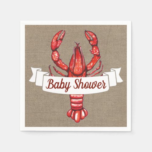 Cajun Crawfish  Faux Burlap Baby Shower Napkins