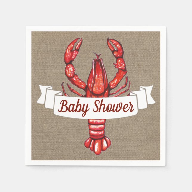 Cajun Crawfish & Faux Burlap Baby Shower Napkins (Front)
