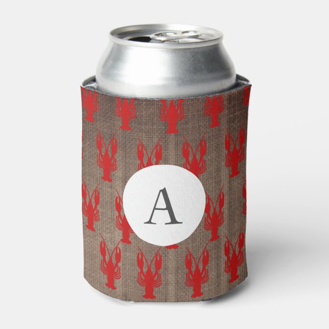 Cajun Crawfish & Faux Burlap | Monogram Can Cooler (Can Front)