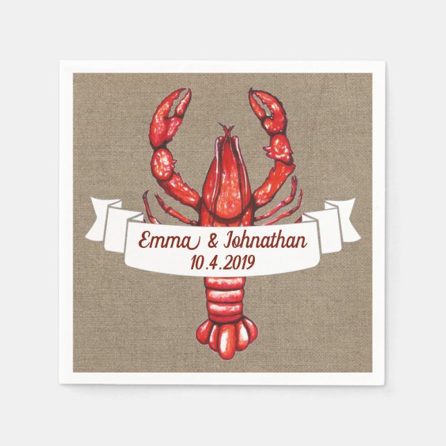 Cajun Crawfish & Faux Burlap | Personalized Napkins (Front)
