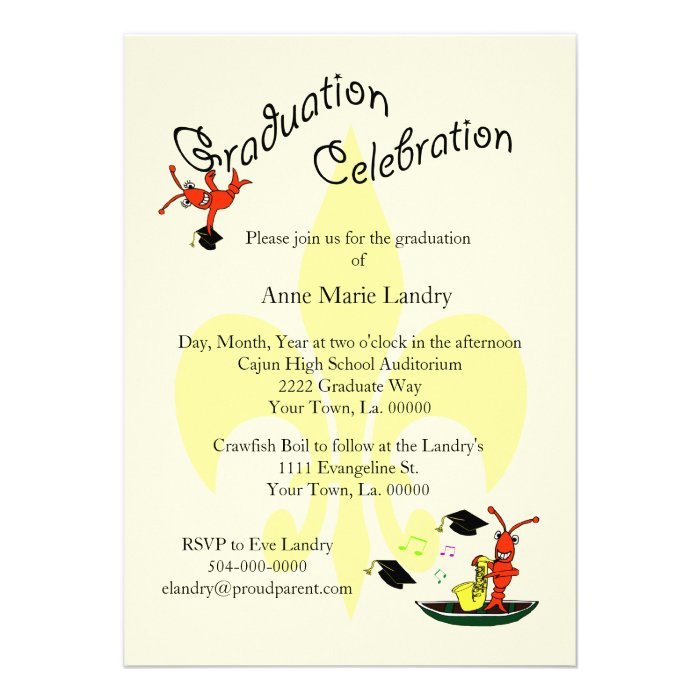 Cajun Crawfish Fleur de Lis Graduation Invitation