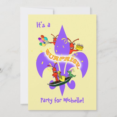 Cajun Crawfish Fleur de Lis Surprise Birthday Invitation