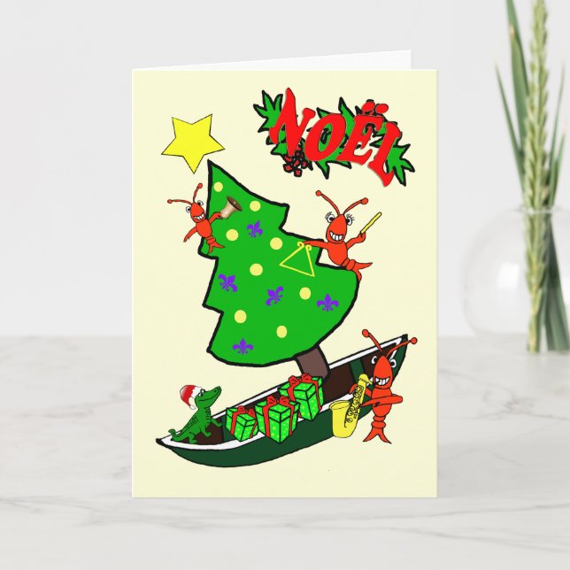 Cajun Crawfish Noel Christmas Holiday Card (Front)