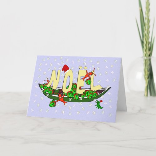 Cajun Crawfish Pirogue Alligator Noel Greeting Holiday Card