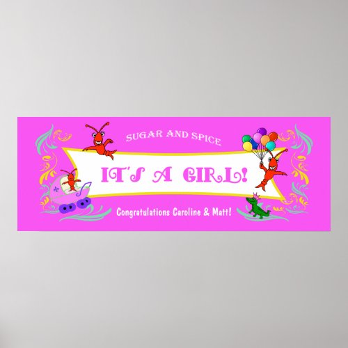 Cajun Critters Baby Girl Banner Poster