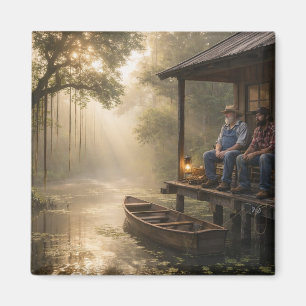Cajun Fishermen On Bayou Cabin Porch Magnet