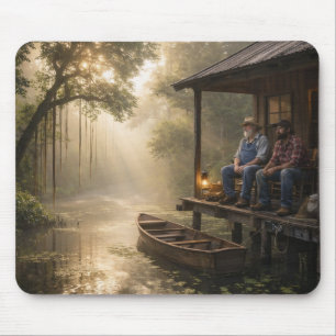 Cajun Fishermen On Bayou Cabin Porch Mouse Pad