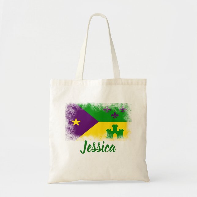 Cajun Flag Mardi Gras Louisiana Custom Personalize Tote Bag (Front)