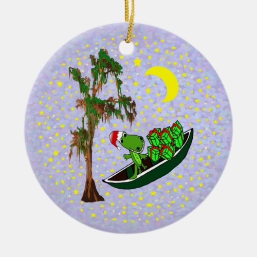 Cajun Santa Alligator Christmas Ornament