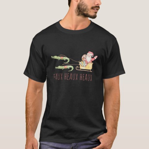 Cajun Santa Alligator Heaux Heaux Heaux Christmas T_Shirt