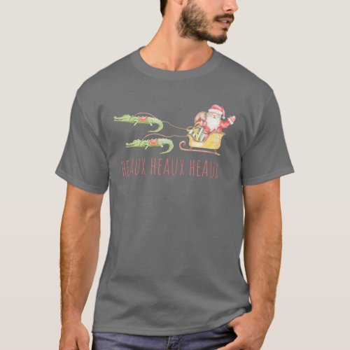 Cajun Santa Alligator Heaux Heaux Heaux Christmas T_Shirt