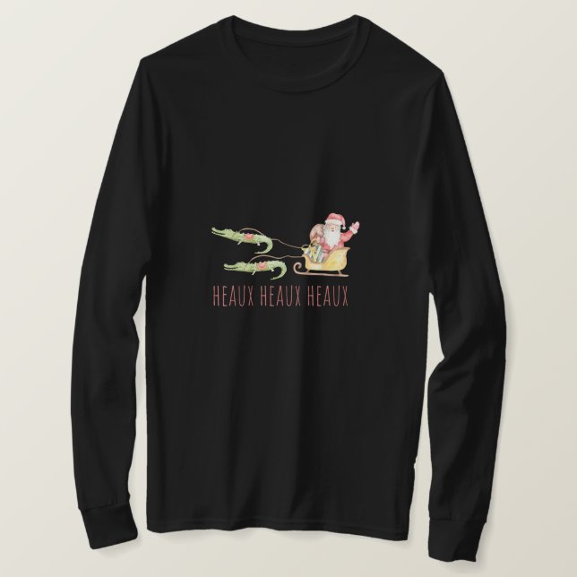 Cajun Santa Alligator Heaux Heaux Heaux Christmas  T-Shirt (Design Front)