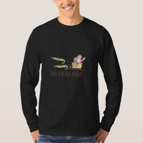 Cajun Santa Alligator Heaux Heaux Heaux Christmas  T_Shirt