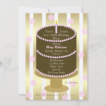 Cake 100th Birthday Party Invitation In Pink by henishouseofpaper at Zazzle
