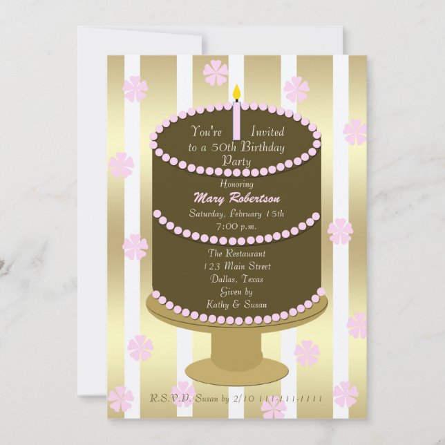 Cake 50th Birthday Party Invitation 50th in Pink (Front)