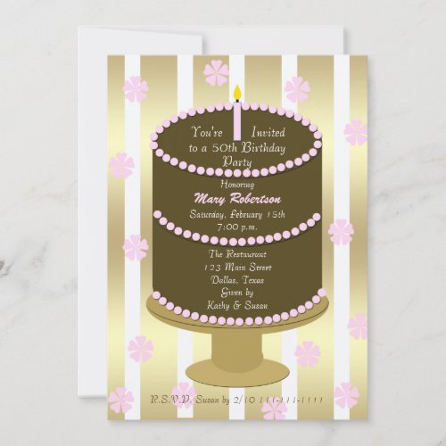Cake 50th Birthday Party Invitation 50th in Pink