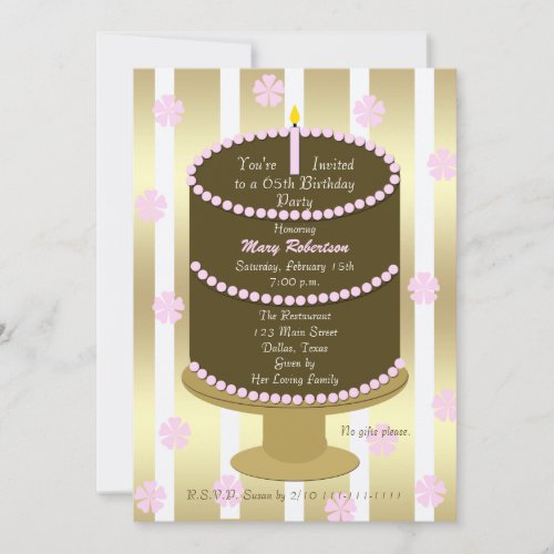 Cake 65th Birthday Party Invitation 65th in Pink