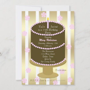 Cake 75th Birthday Party Invitation 75th in Pink