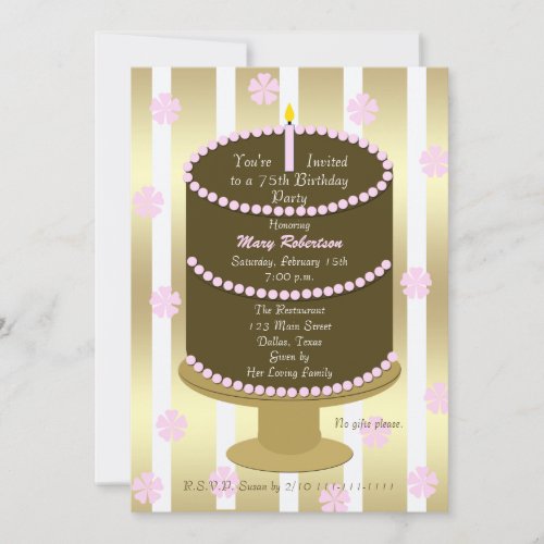 Cake 75th Birthday Party Invitation - 75th in Pink