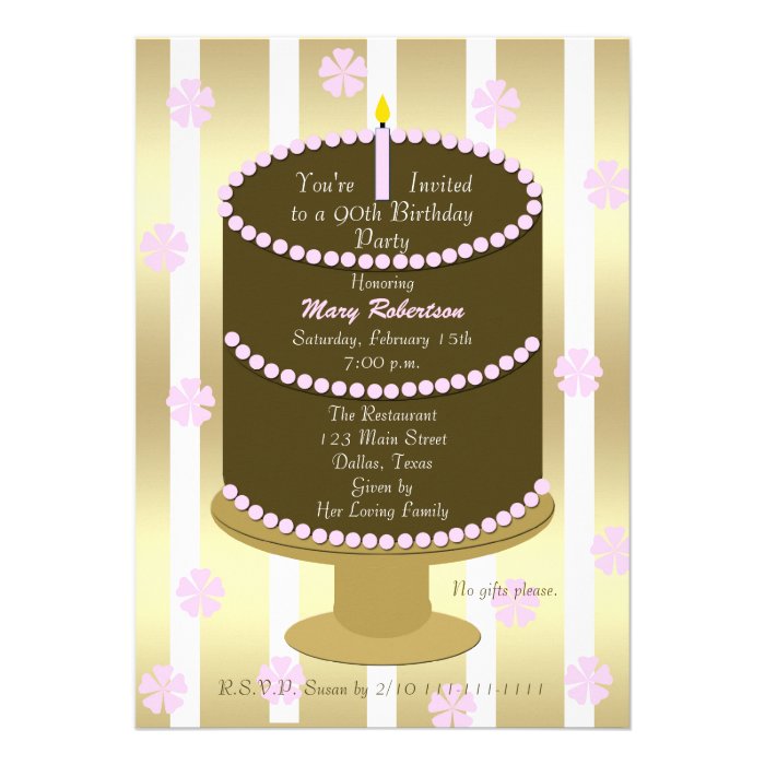 Cake 90th Birthday Party Invitation   90th in Pink