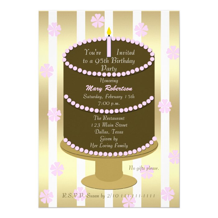 Cake 95th Birthday Party Invitation   95th in Pink