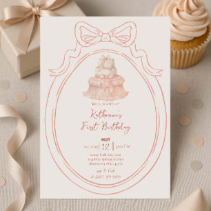Cake and Bow Frame Birthday Invitation