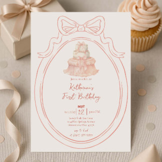 Cake and Bow Frame Birthday Invitation