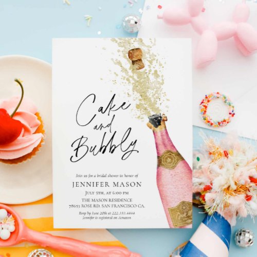 Cake and Bubbly Champagne Bridal Shower Invitation