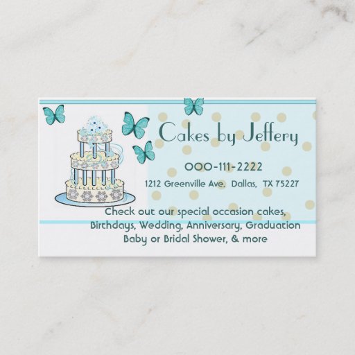 Customizable Cake and Butterflies Bakery Business Card