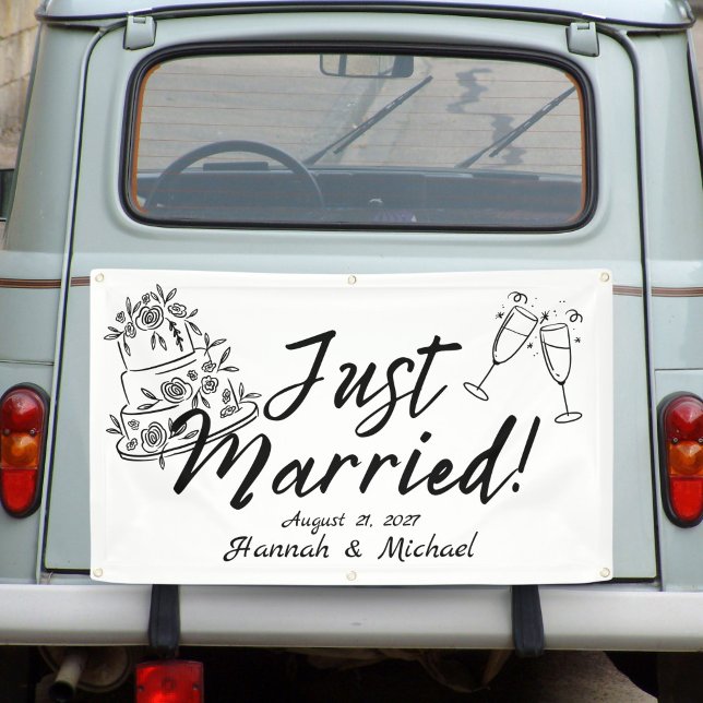 Cake and Cheers Just Married Car Banner (Creator Uploaded)