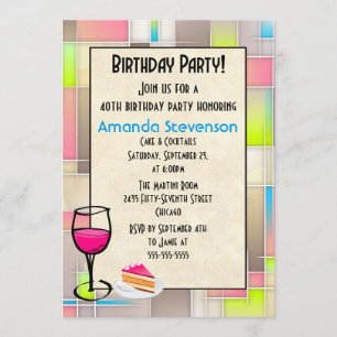Cake and Cocktails Geometric Design Birthday Invitation