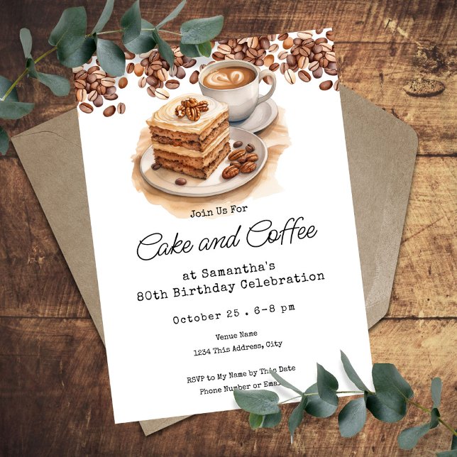 Cake and Coffee 80th Adult Birthday Invitation (Creator Uploaded)